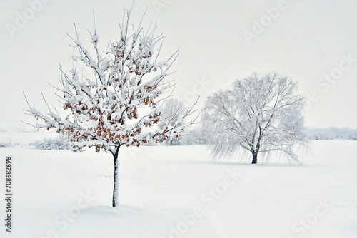Trees in a Snowy Field