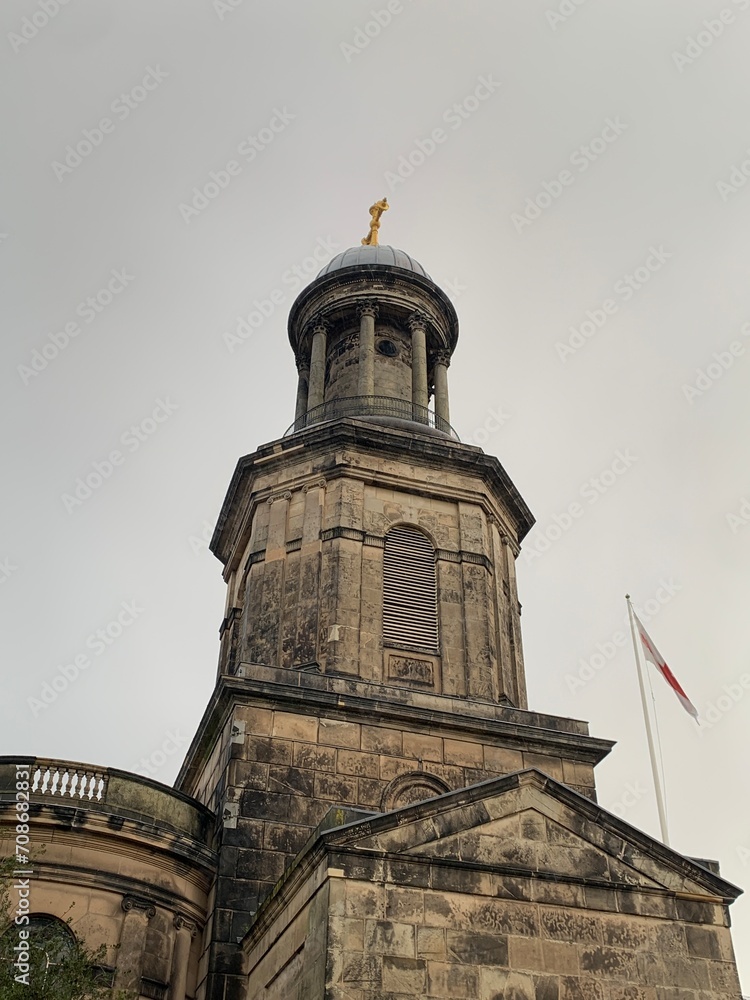 A church with a flag of England