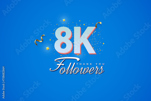 8000 followers card light Blue 8K celebration on Blue background, Thank you followers, 8K online Social media achievement poster, 