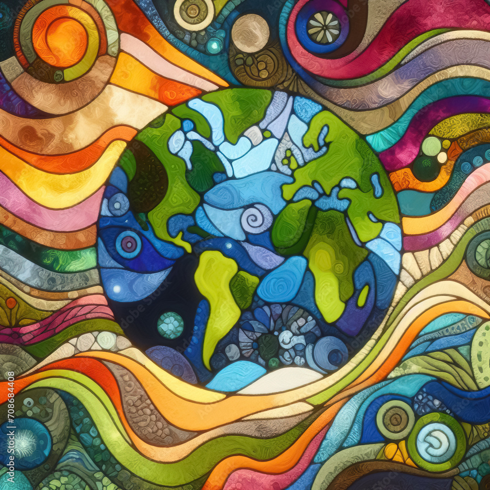 felt art patchwork, world globe planet earth background banner, sustainable environment, ecology, nature regeneration, eco friendly green energy, care for nature esg concept