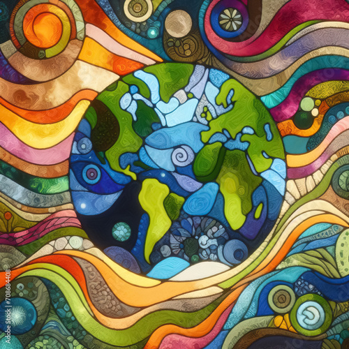 felt art patchwork  world globe planet earth background banner  sustainable environment  ecology  nature regeneration  eco friendly green energy  care for nature esg concept