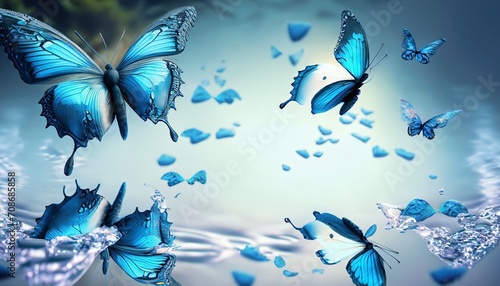 abstract fantasy background with blue butterflies suitable for cover
