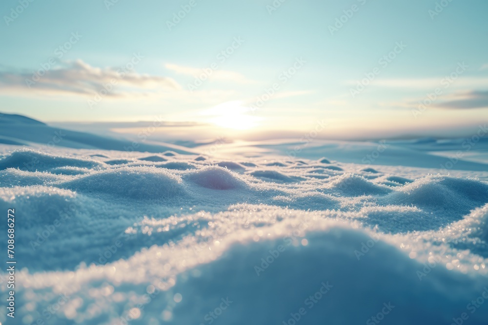 A beautiful sunset over a snow-covered ground. Perfect for winter landscapes and nature scenes