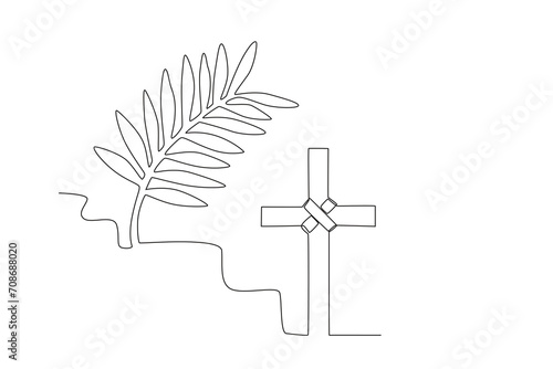Palm leaves and cross-sign