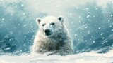 Minimalism and abstract cartoon cute charming polar bear happy. Boho style, vintage watercolor winter's tale.