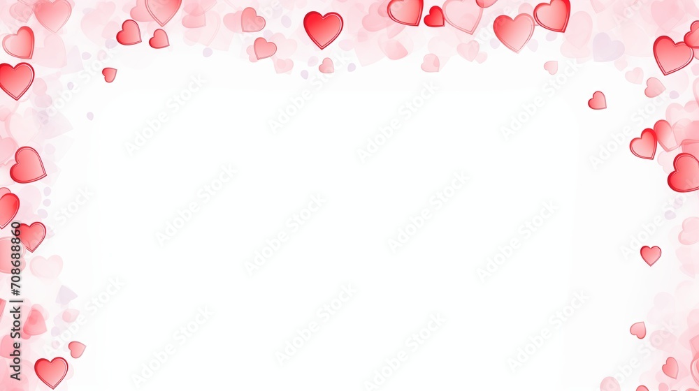 Red and pink heart love frame on white background. Valentine's day illustration.