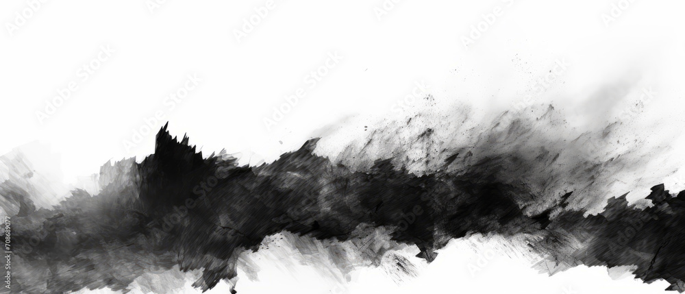 Obraz premium Monochrome abstract painting showcasing a fusion of sharp marks and soft blurs, creating a striking contrast. T