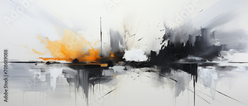 Foto Monochrome abstract painting showcasing a fusion of sharp marks and soft blurs, creating a striking contrast