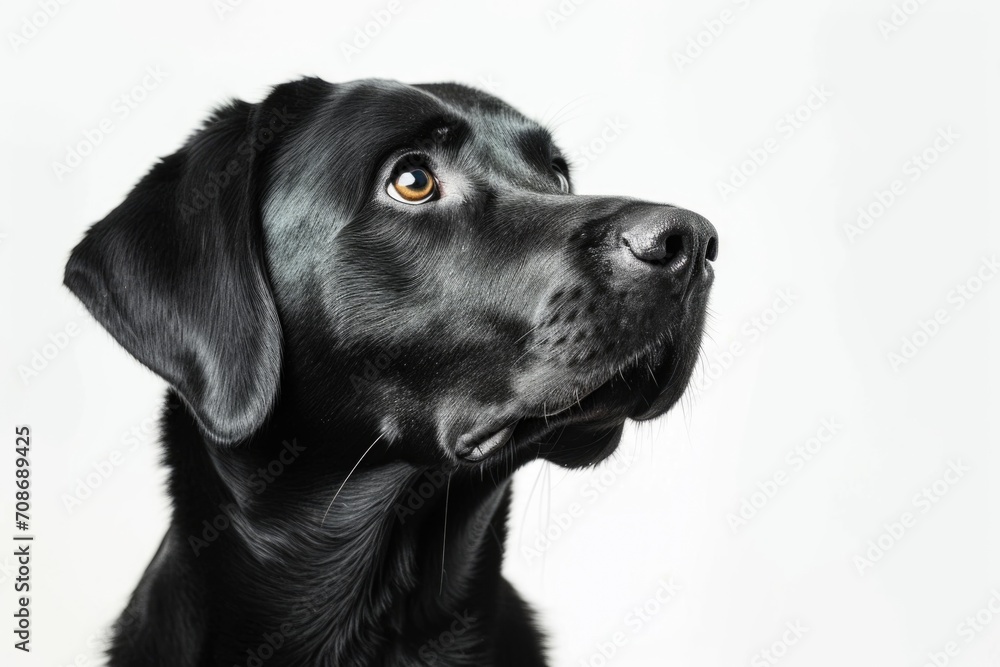A close up shot of a black dog against a white background. Perfect for pet-related projects and animal-themed designs A close up shot of a black dog against a white background. Perfect for pet-related projects and animal-themed designs