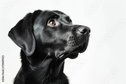 A close up shot of a black dog against a white background. Perfect for pet-related projects and animal-themed designs © Fotograf