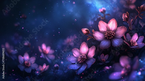 Ethereal and mystical night-blooming flowers with a moonlit glow  forming a magical and enchanting floral background for fantasy designs.  Night-blooming flowers floral background 
