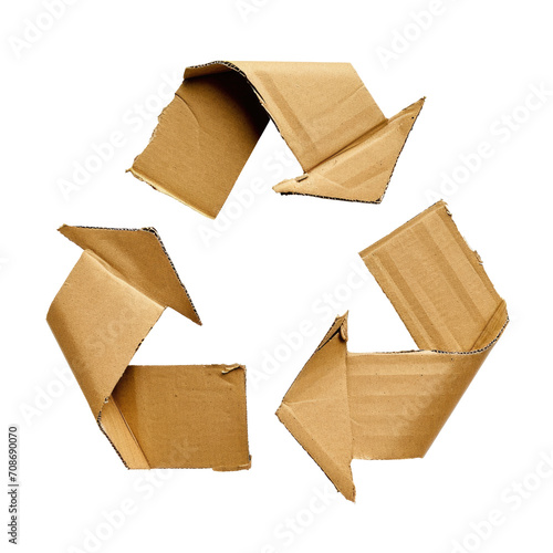 Cardboard recycling symbol isolated on white background