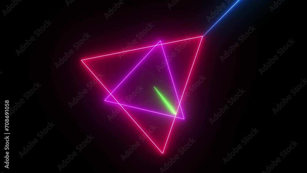 Abstract neon light animation with glowing lines and turning triangles. Retro style, concepts, ideas. Abstract neon light animation with glowing lines and turning triangles. Retro style, concepts, ideas.