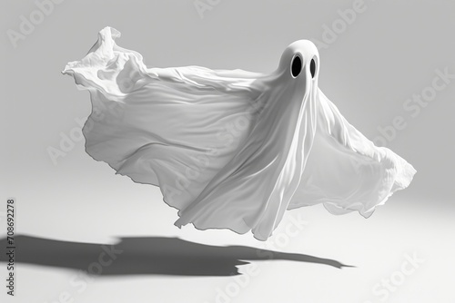 A white ghost flying through the air. Can be used for Halloween-themed designs and spooky illustrations