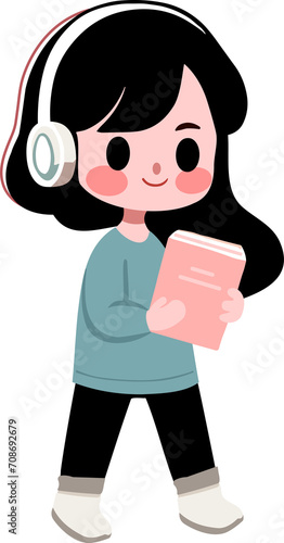 Girl with headphones listening music.