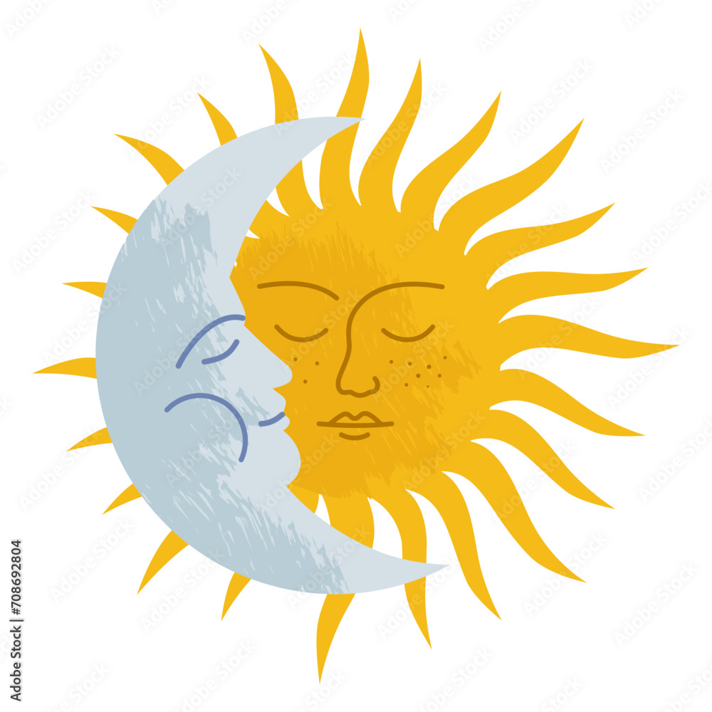 Moon and sun icon. Celestial symbol isolated on a white background. Moon and sun icon. Celestial symbol isolated on a white background.
