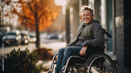 young man in a wheelchair smiling