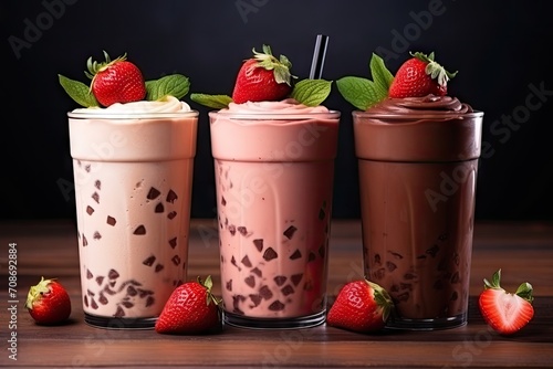 Set of delicious Milk Shakes or Smoothies isolated on black background