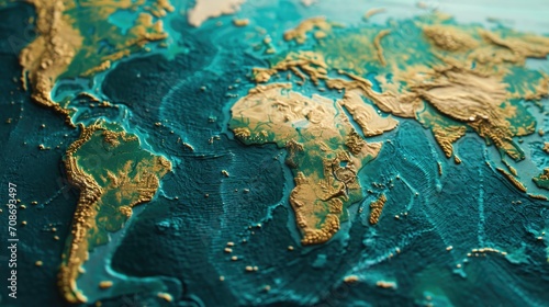 A close up view of a map of the world. Suitable for educational purposes or global-themed projects