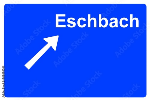 Illustration eines Autobahn-Ausfahrtschildes mit der Beschriftung "Eschbach" 