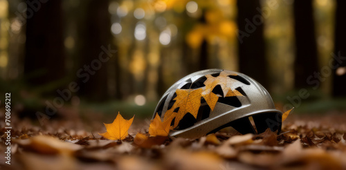  Bicycle helmet woods background