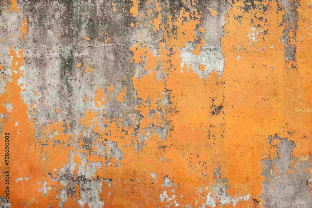 A picture of an orange and gray wall with peeling paint. Perfect for adding texture and a distressed look to design projects