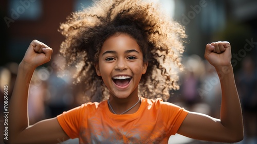 Ecstatic young girl celebrates her victory