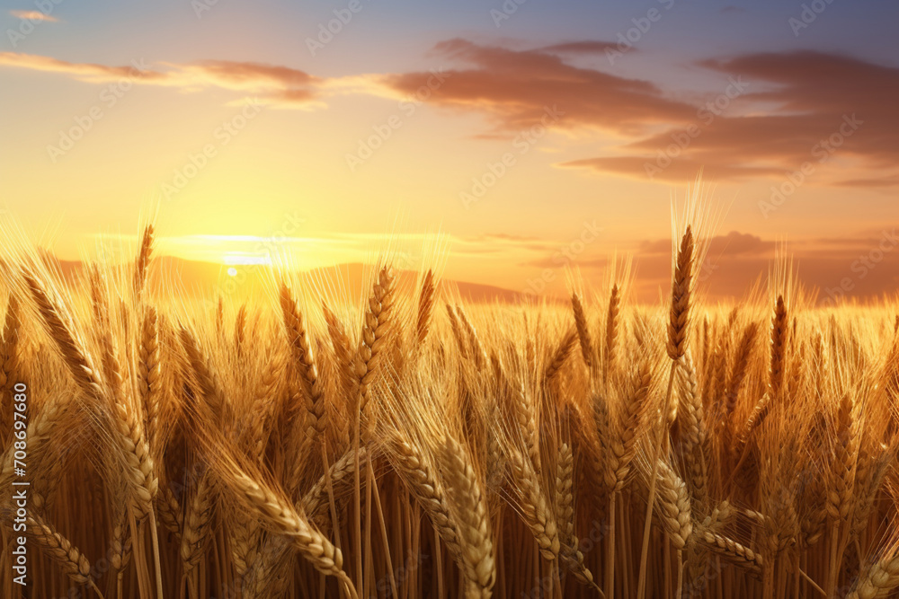 Wheat field at sunset, Generative AI