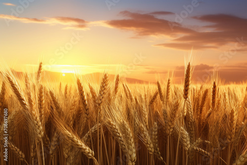 Wheat field at sunset, Generative AI