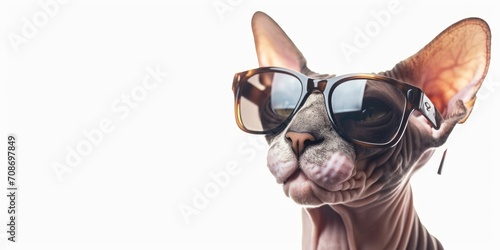 Close-up of a cat wearing sunglasses. Perfect for adding a cool and playful touch to your designs © Fotograf