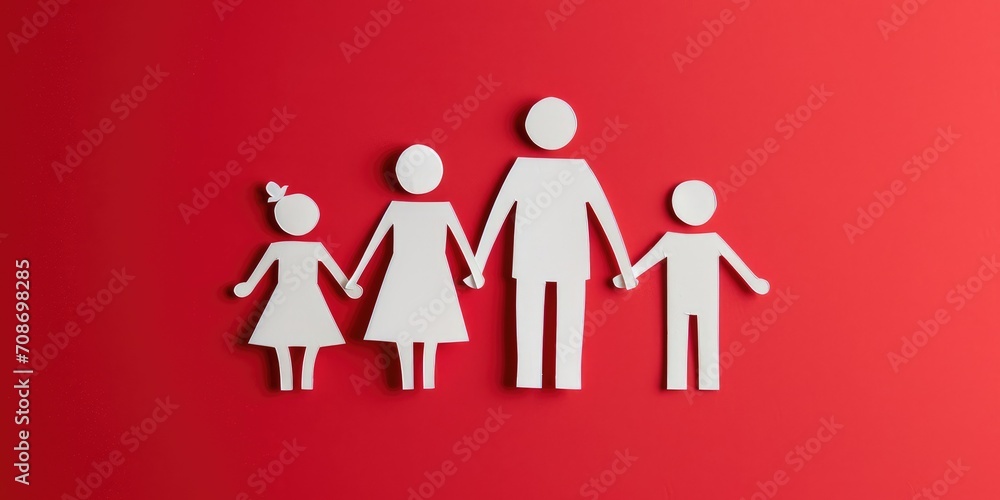 Paper family on red background. Concept of family values. Paper family on red background. Concept of family values.