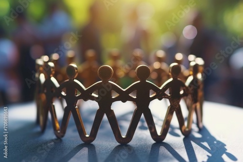 A group of people holding hands in a circle. Can be used to represent unity, teamwork, friendship, or support