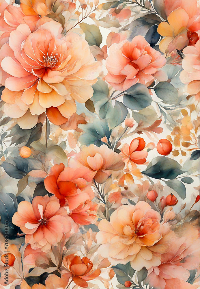 abstract watercolor floral pattern, delicate flowers in pastel colors, cute colorful floral background