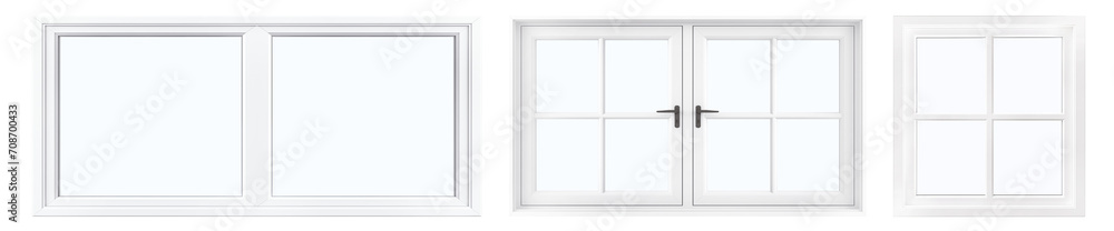 Set of different windows is cut out on a transparent background ...