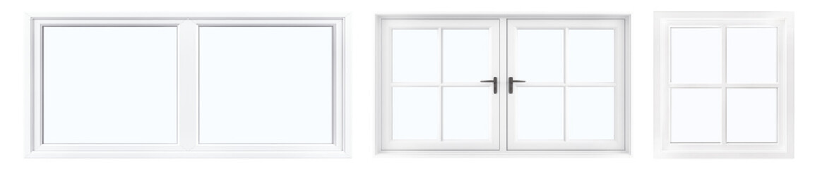 Set of different windows is cut out on a transparent background. Windows is suitable for to be inserted into a design or project.