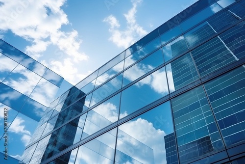 Blue glass skyscraper reflecting the sky