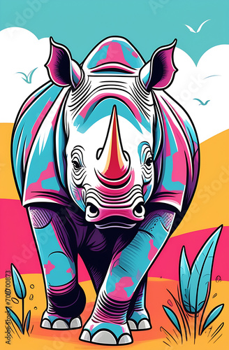 rhinoceros in Africa  illustration  abstract
