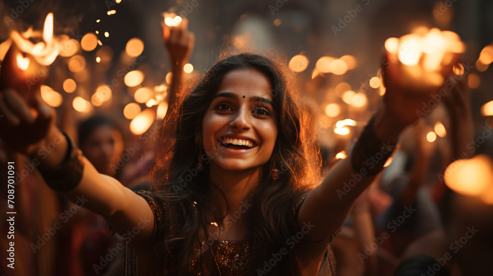 portrayal of the Indian crowd filled with joy as they come together to celebrate Diwali. Generative AI portrayal of the Indian crowd filled with joy as they come together to celebrate Diwali. Generative AI