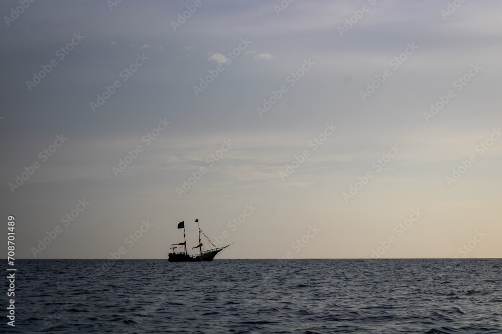 Pirate boat in the sea