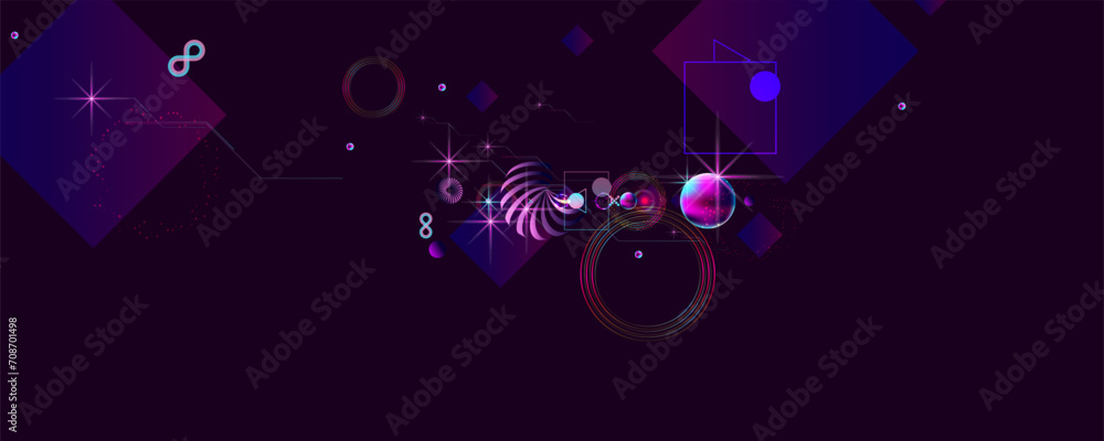 Fototapeta premium Dark retro futuristic cyberpunk elements abstraction background cosmos synthwave vaporwave retrowave glitch circle with blue and pink glows