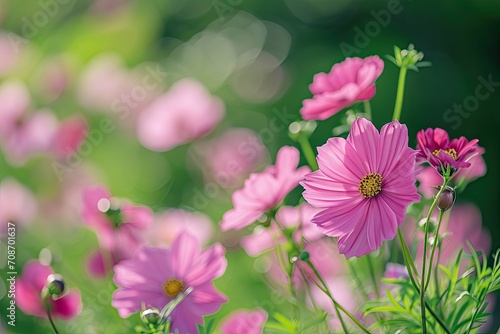 Flower garden of a pink flower with a green background