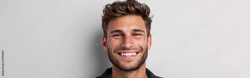 Fototapeta premium Handsome young smiling man white background