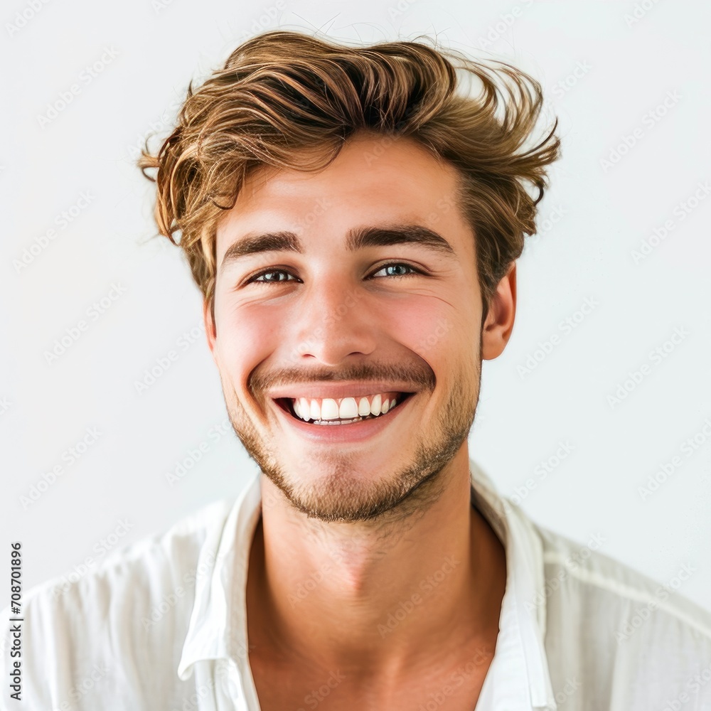 Fototapeta premium Handsome young smiling man white background