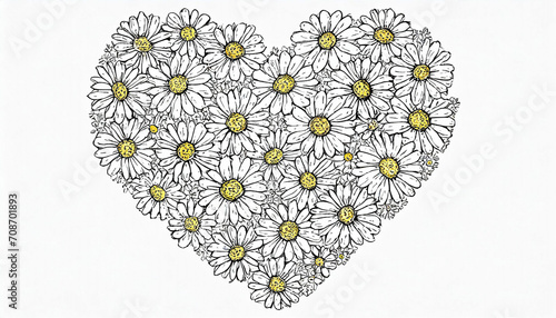 Heart shaped of daisy flowers. Generative AI