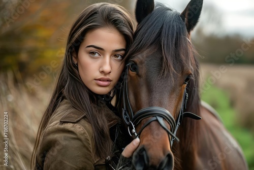 Equestrian model with a horse In a countryside setting