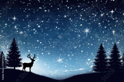 Night winter sky christmas season landscape snow star nature holiday blue forest background tree