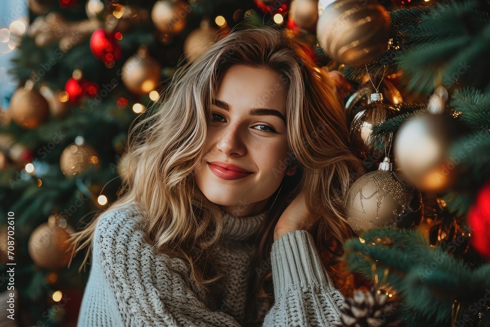 Model in a festive holiday setting Seasonal joy Model in a festive holiday setting Seasonal joy