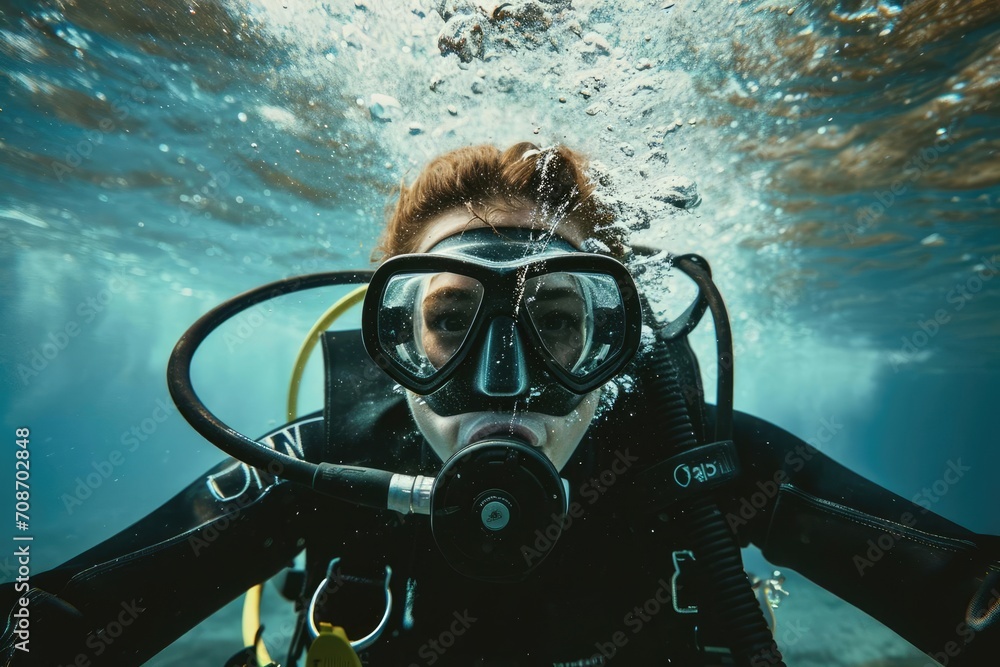 Model as an adventurous scuba diver Underwater exploration Model as an adventurous scuba diver Underwater exploration