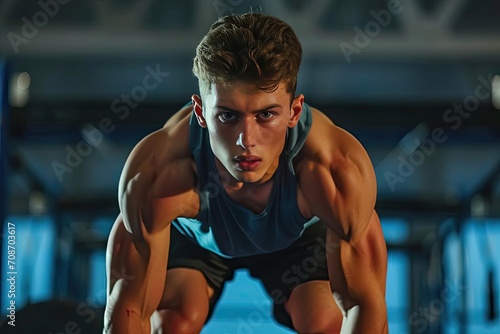 Sports model in an athletic setting Displaying strength and determination in action
