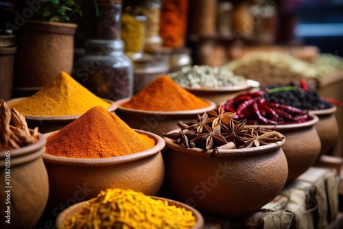 assorted herbs and spices in a traditional market